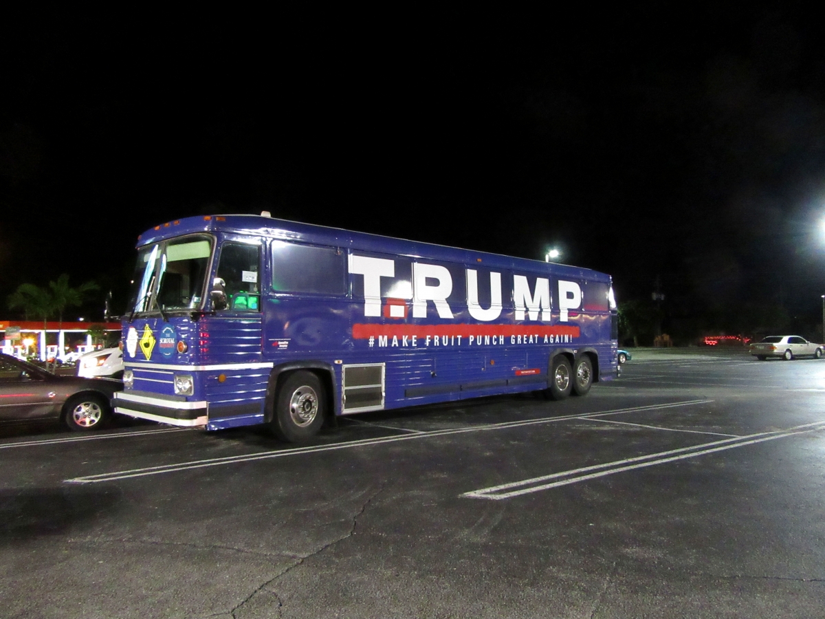 T.RUMP Bus at a rest stop off I-95                     